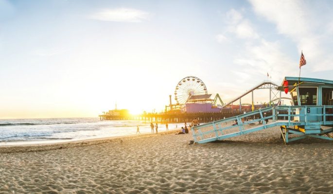 Santa Monica pier at sunset, Los Angeles